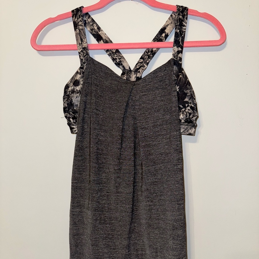 Lululemon Grey Tank Top w/ Built in Floral Bra & Adjustable Hem